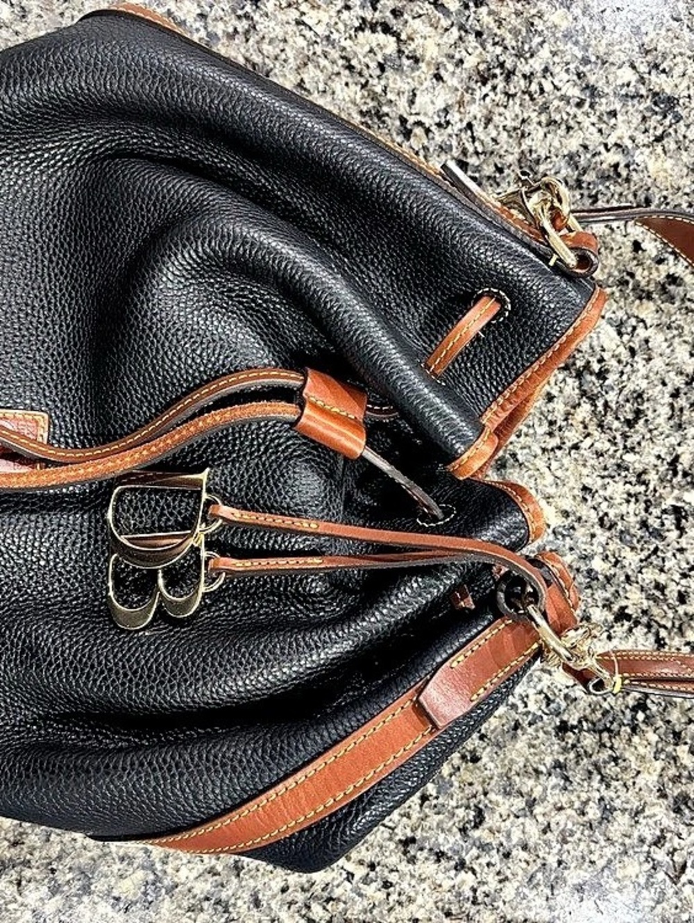 Dooney & Bourke Pebble Grain Drawstring Bucket Bag Black & Brown